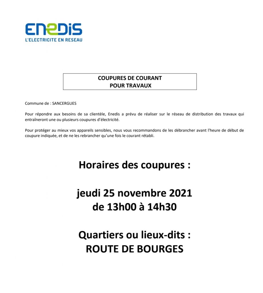 enedis sancergues coupure courant 25/11/2021