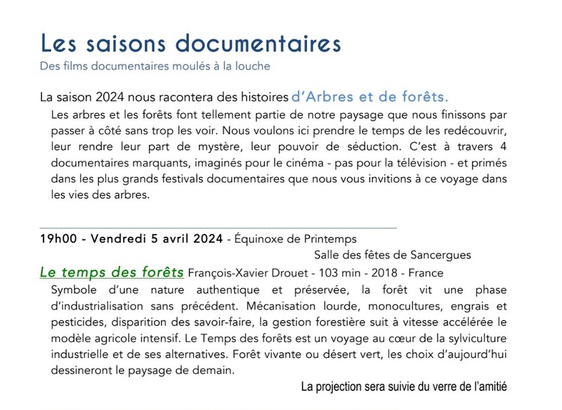 arbres forets film 2024 Sancergues