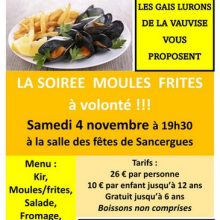 Soirée Moules Frites à volonté le 4 novembre 2023